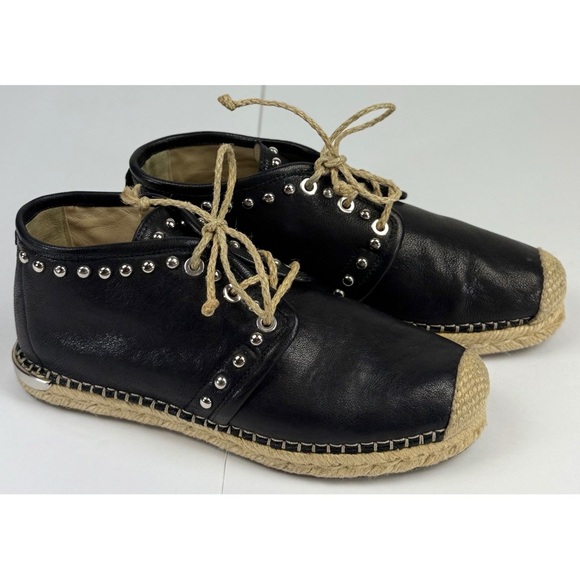 Stuart Weitzman Women's Black Studded Leather Lace Up Espadrilles, size 5 - Picture 4 of 10